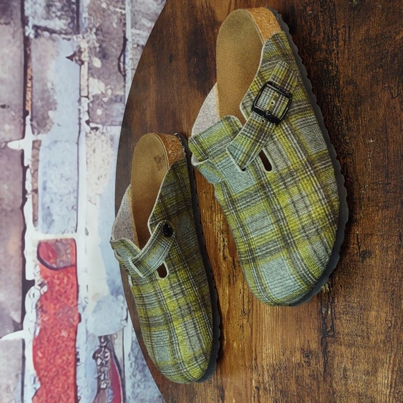 Birki's "Woodby" Cork Footbed Plaid Felt Clogs - Picture 5 of 12